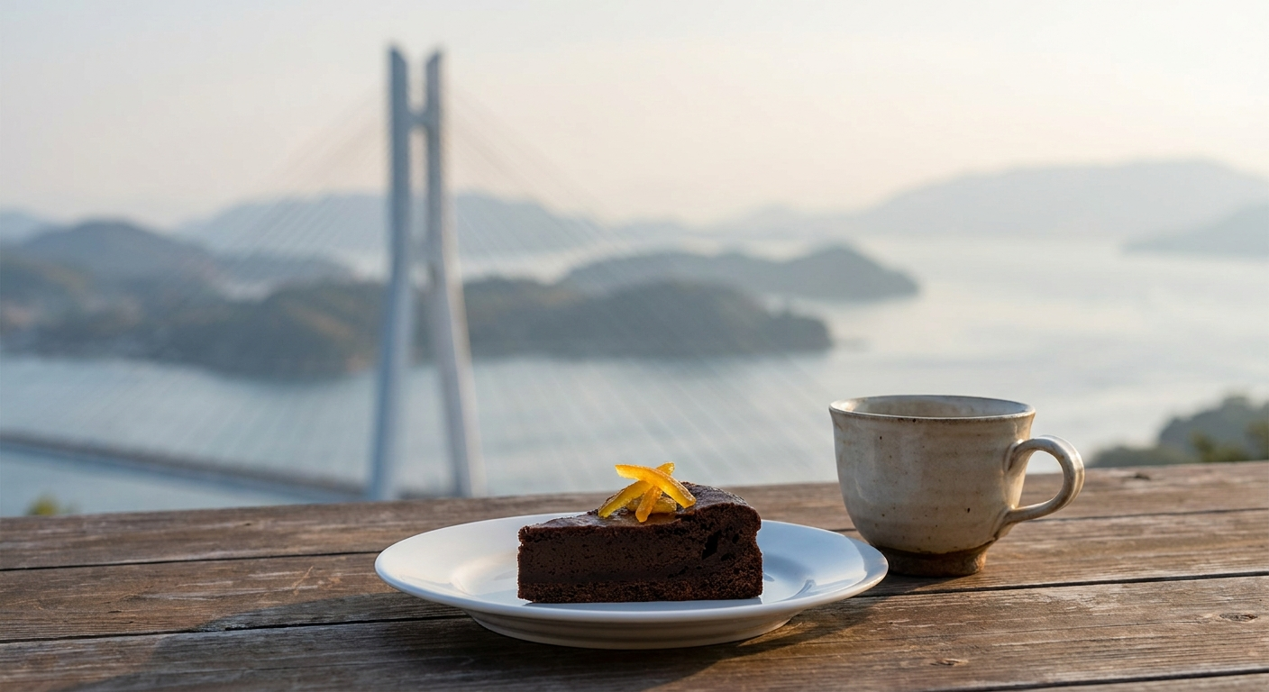カフェテラス菜のはな、生口橋を望むテラス