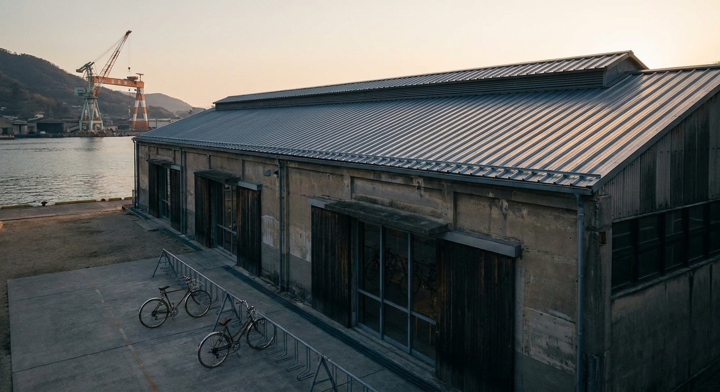 ONOMICHI U2 内部、自転車ラックとカフェカウンター