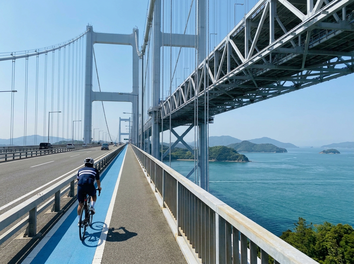 しまなみ海道サイクリング：橋を渡るロードバイク