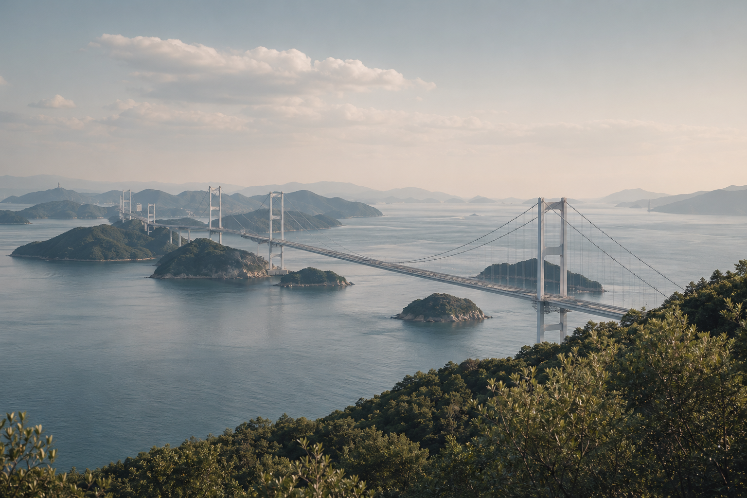 サイクリングと整う休息：来島海峡大橋を望むコース